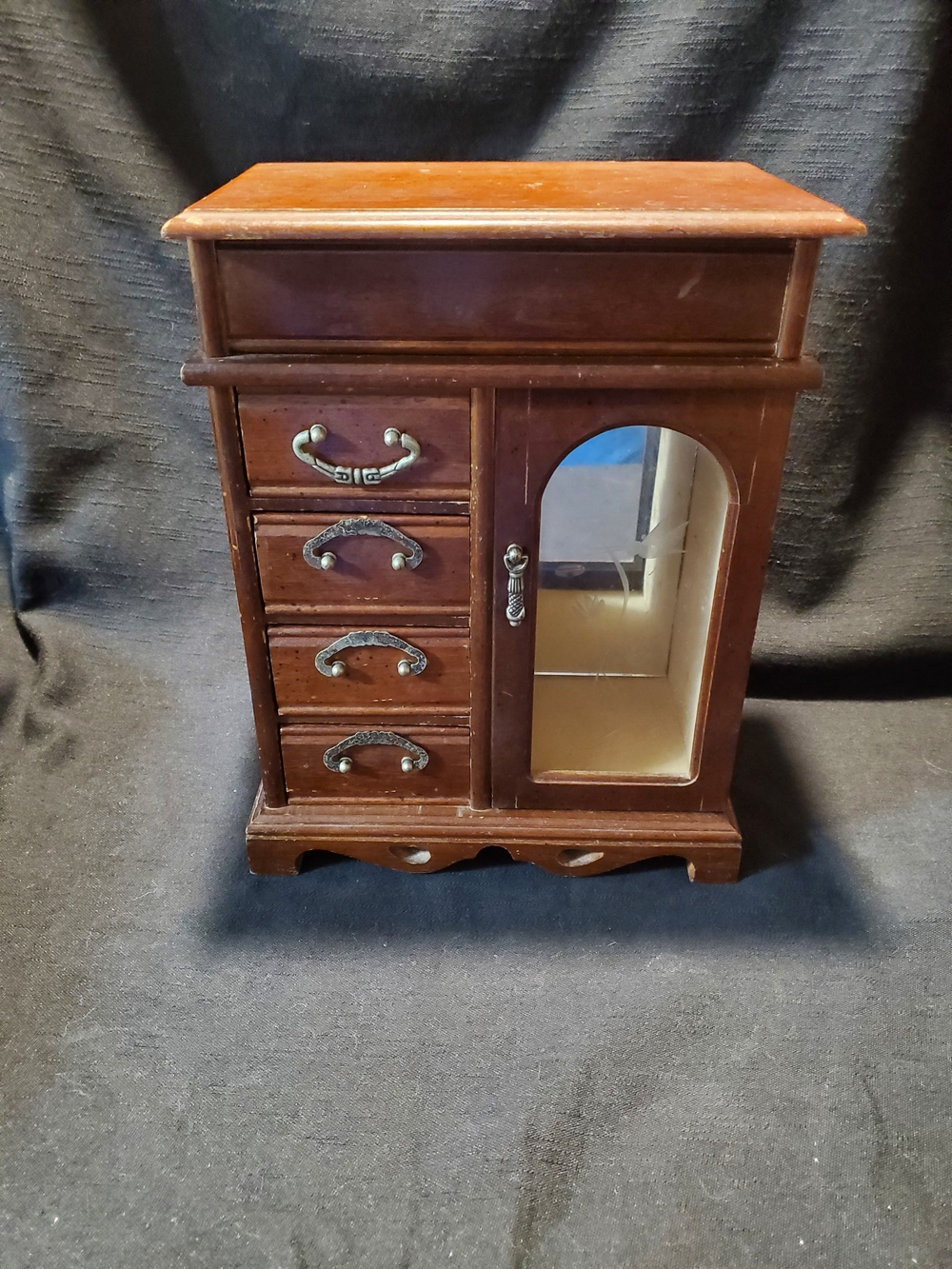 1980s Wood Jewelry Chest – Etched Glass Hummingbird Door